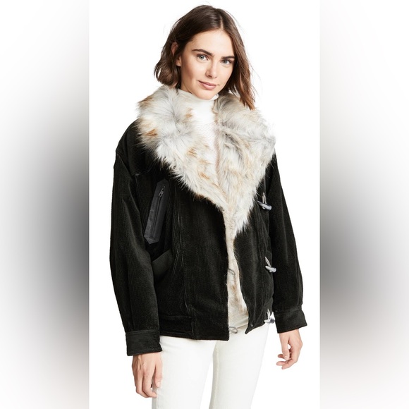 Free People Black Bomber Jacket with Faux Fur Collar - Picture 2 of 16